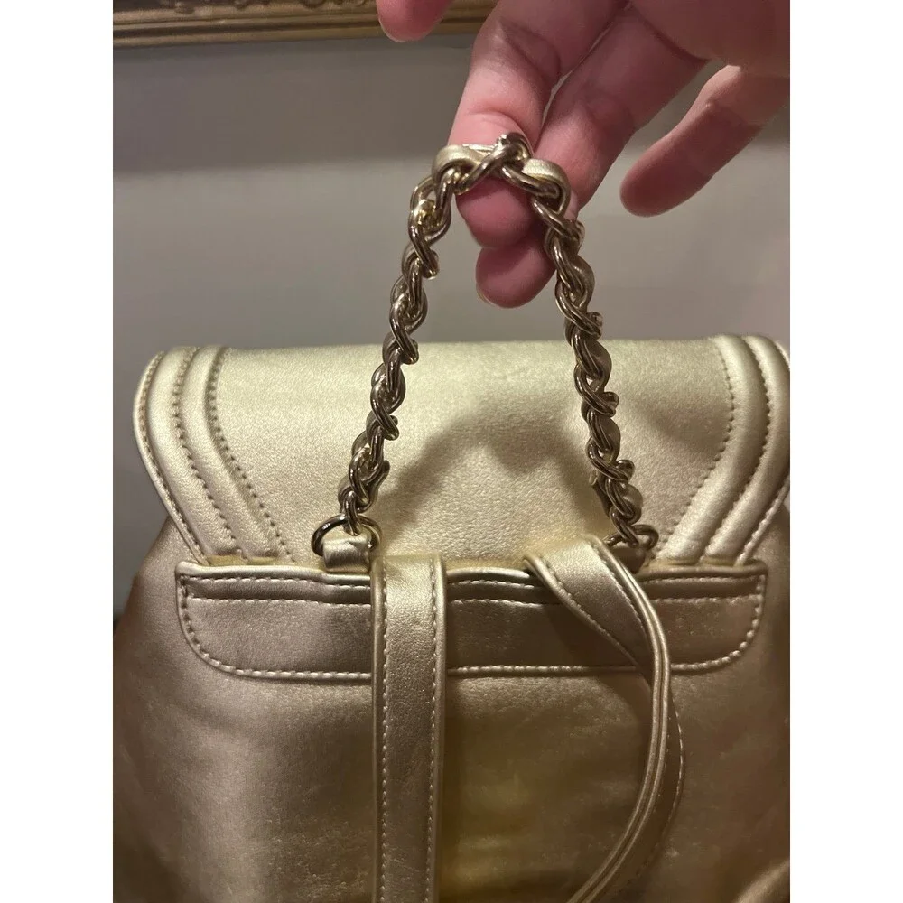 Guess Los Angeles Backpack Purse Gold Adjustable Straps Chain Handle Snap Close